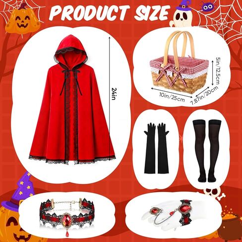 8 PCS Red Riding Cloak Cloak Case Cloak Cape مع سلة للنساء الهالوين اللباس القوطية in Kuwait