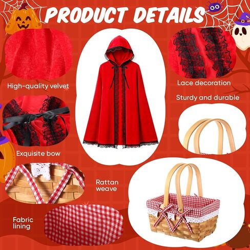 8 PCS Red Riding Cloak Cloak Case Cloak Cape مع سلة للنساء الهالوين اللباس القوطية in Kuwait
