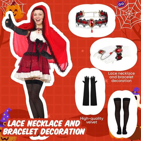 8 PCS Red Riding Cloak Cloak Case Cloak Cape مع سلة للنساء الهالوين اللباس القوطية in Kuwait