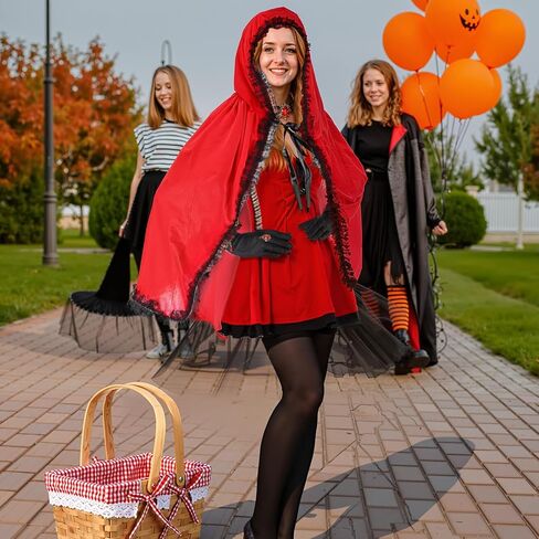 8 PCS Red Riding Cloak Cloak Case Cloak Cape مع سلة للنساء الهالوين اللباس القوطية in Kuwait