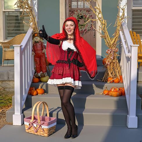 8 PCS Red Riding Cloak Cloak Case Cloak Cape مع سلة للنساء الهالوين اللباس القوطية in Kuwait