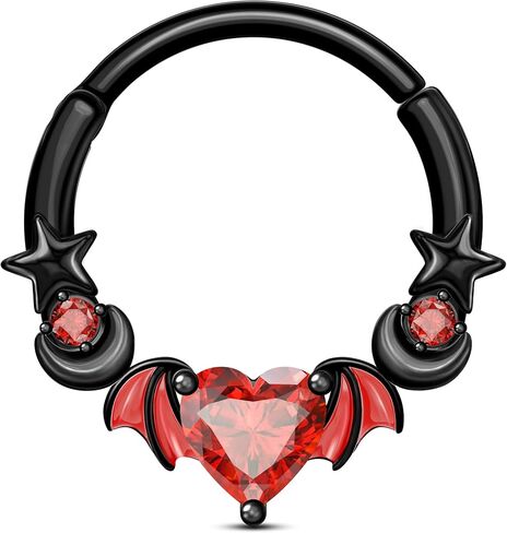 Jewseen 16g Halloween Septum Rings 316L Surgical Steel Septum Jewelry Heart Black Daith Helix Tragus Piercing Jewelry Cartilage Hoop Earrings for Women Men in Saudi Arabia