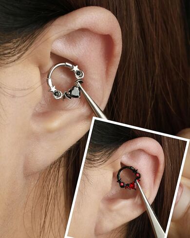 Jewseen 16g Halloween Septum Rings 316L Surgical Steel Septum Jewelry Heart Black Daith Helix Tragus Piercing Jewelry Cartilage Hoop Earrings for Women Men in Saudi Arabia