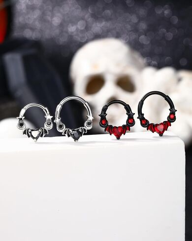 Jewseen 16g Halloween Septum Rings 316L Surgical Steel Septum Jewelry Heart Black Daith Helix Tragus Piercing Jewelry Cartilage Hoop Earrings for Women Men in Saudi Arabia