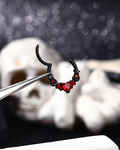 Jewseen 16g Halloween Septum Rings 316L Surgical Steel Septum Jewelry Heart Black Daith Helix Tragus Piercing Jewelry Cartilage Hoop Earrings for Women Men in Saudi Arabia