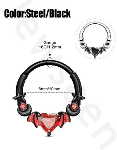 Jewseen 16g Halloween Septum Rings 316L Surgical Steel Septum Jewelry Heart Black Daith Helix Tragus Piercing Jewelry Cartilage Hoop Earrings for Women Men in Saudi Arabia