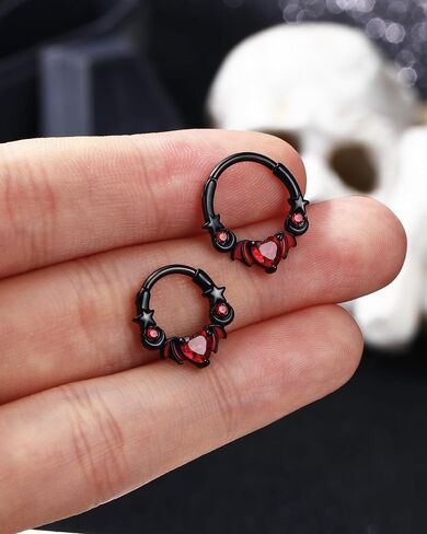 Jewseen 16g Halloween Septum Rings 316L Surgical Steel Septum Jewelry Heart Black Daith Helix Tragus Piercing Jewelry Cartilage Hoop Earrings for Women Men in Saudi Arabia