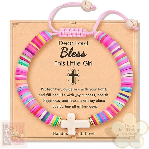 Cross Bracelet Baptism Gift Set for Girls, First Communion, Sunday School Rewards, 3+Years Old Kids, Adjustable Design in Saudi Arabia