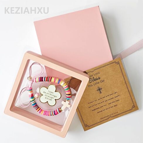 Cross Bracelet Baptism Gift Set for Girls, First Communion, Sunday School Rewards, 3+Years Old Kids, Adjustable Design in Saudi Arabia