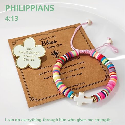 Cross Bracelet Baptism Gift Set for Girls, First Communion, Sunday School Rewards, 3+Years Old Kids, Adjustable Design in Saudi Arabia