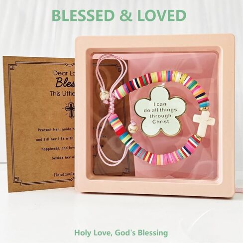 Cross Bracelet Baptism Gift Set for Girls, First Communion, Sunday School Rewards, 3+Years Old Kids, Adjustable Design in Saudi Arabia