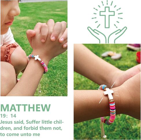 Cross Bracelet Baptism Gift Set for Girls, First Communion, Sunday School Rewards, 3+Years Old Kids, Adjustable Design in Saudi Arabia