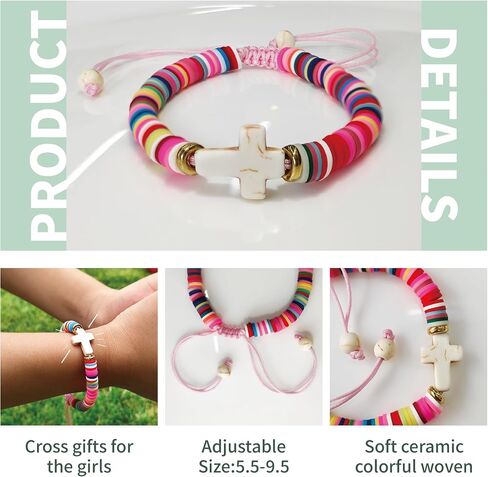 Cross Bracelet Baptism Gift Set for Girls, First Communion, Sunday School Rewards, 3+Years Old Kids, Adjustable Design in Saudi Arabia