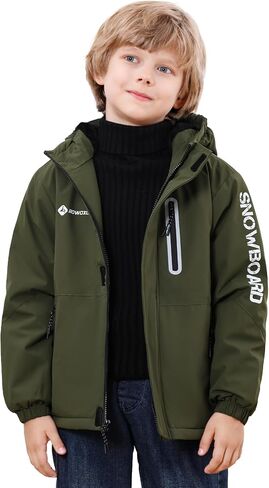 Boys' Waterproof skiing Jacket - Winter Fleece Lined Snowboarding Coat with Hood, Windproof Thermal Outer Shell for Kids in Saudi Arabia