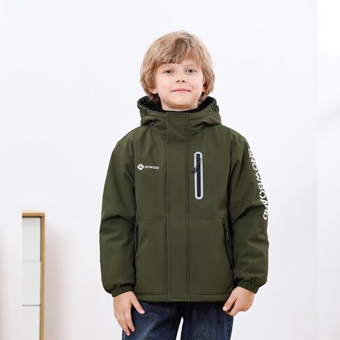Boys' Waterproof skiing Jacket - Winter Fleece Lined Snowboarding Coat with Hood, Windproof Thermal Outer Shell for Kids in Saudi Arabia