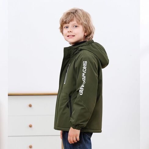 Boys' Waterproof skiing Jacket - Winter Fleece Lined Snowboarding Coat with Hood, Windproof Thermal Outer Shell for Kids in Saudi Arabia