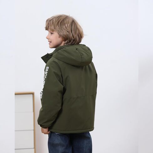 Boys' Waterproof skiing Jacket - Winter Fleece Lined Snowboarding Coat with Hood, Windproof Thermal Outer Shell for Kids in Saudi Arabia