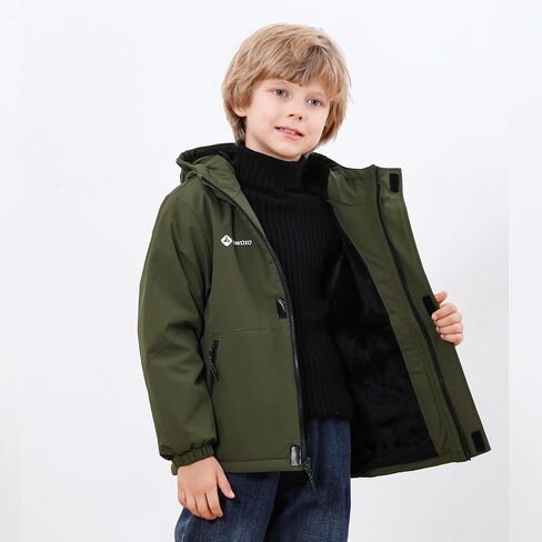 Boys' Waterproof skiing Jacket - Winter Fleece Lined Snowboarding Coat with Hood, Windproof Thermal Outer Shell for Kids in Saudi Arabia
