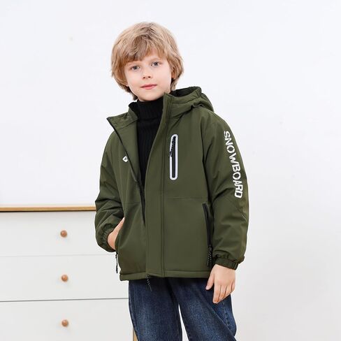 Boys' Waterproof skiing Jacket - Winter Fleece Lined Snowboarding Coat with Hood, Windproof Thermal Outer Shell for Kids in Saudi Arabia