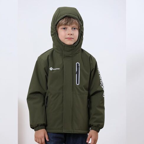 Boys' Waterproof skiing Jacket - Winter Fleece Lined Snowboarding Coat with Hood, Windproof Thermal Outer Shell for Kids in Saudi Arabia