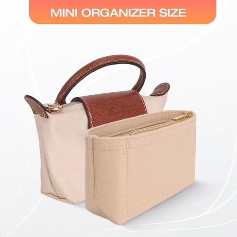Purse Organizer Insert for Longchamp Mini Bag Women, Felt Tote Bags Organizers with Multi-Pocket, Suit for for Mini Long Champ Bag, Accessories Organiser Insert for Le Pliage Handbags (Beige) in Saudi Arabia