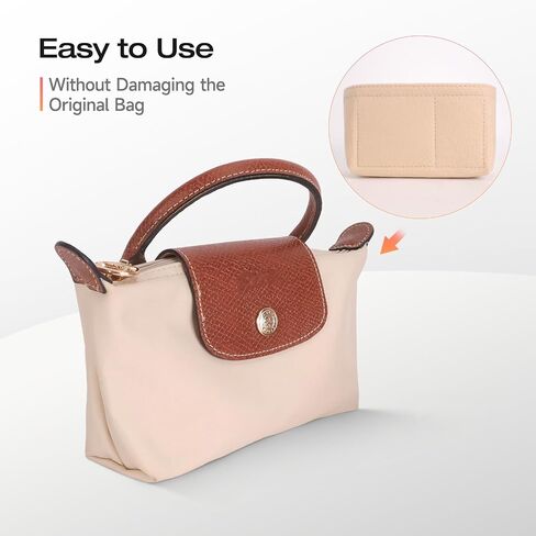 Purse Organizer Insert for Longchamp Mini Bag Women, Felt Tote Bags Organizers with Multi-Pocket, Suit for for Mini Long Champ Bag, Accessories Organiser Insert for Le Pliage Handbags (Beige) in Saudi Arabia