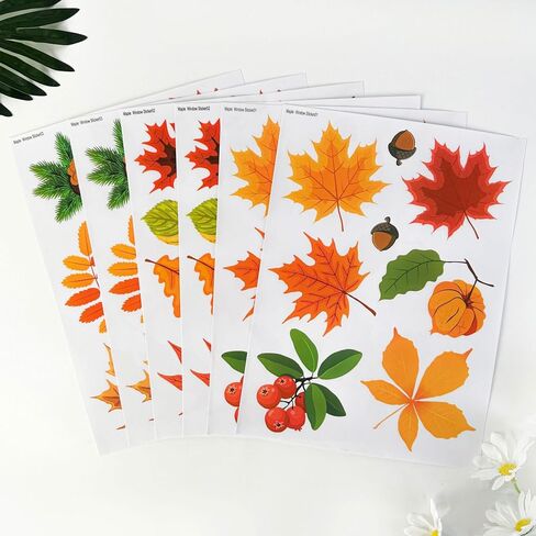 64 PCS COMings Autumn Fall Window Clings ، 6 صفيحة أوراق حمراء - ملصقات نافذة زجاجية ، وأوراق القيقب الخريفية ، أو أوراق الخريف ، أو زينة موسمية ، شارات عيد الشكر لمدرسة المنزل ، غرفة الأطفال. in Saudi Arabia