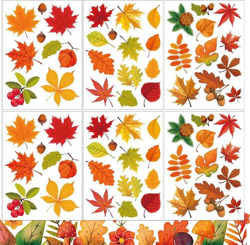 64 PCS COMings Autumn Fall Window Clings ، 6 صفيحة أوراق حمراء - ملصقات نافذة زجاجية ، وأوراق القيقب الخريفية ، أو أوراق الخريف ، أو زينة موسمية ، شارات عيد الشكر لمدرسة المنزل ، غرفة الأطفال. in Saudi Arabia