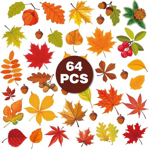 64 PCS COMings Autumn Fall Window Clings ، 6 صفيحة أوراق حمراء - ملصقات نافذة زجاجية ، وأوراق القيقب الخريفية ، أو أوراق الخريف ، أو زينة موسمية ، شارات عيد الشكر لمدرسة المنزل ، غرفة الأطفال. in Saudi Arabia