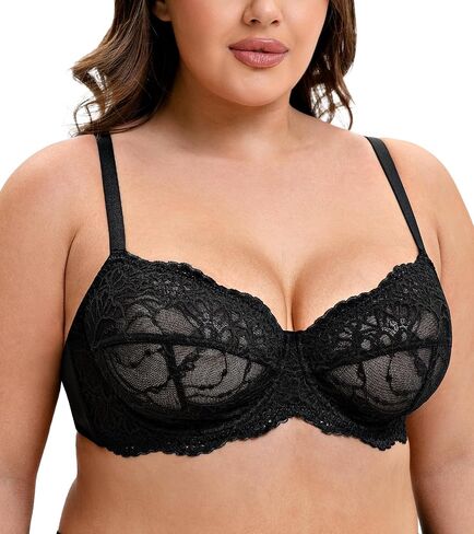 Mirry Women's Plus Size Lace Bra Unlize Underwire Minimizer BRA غير مسببة التغطية الكاملة in Saudi Arabia