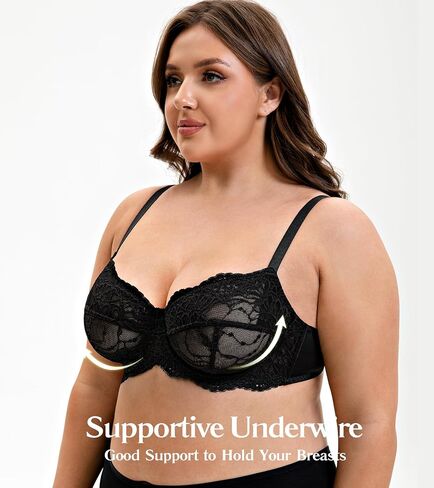Mirry Women's Plus Size Lace Bra Unlize Underwire Minimizer BRA غير مسببة التغطية الكاملة in Saudi Arabia