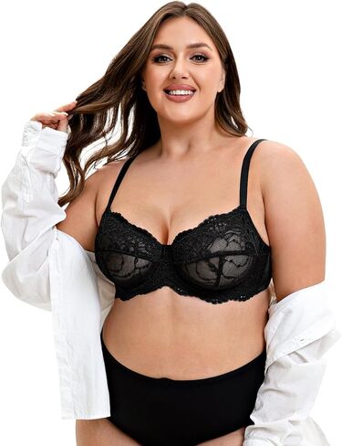 Mirry Women's Plus Size Lace Bra Unlize Underwire Minimizer BRA غير مسببة التغطية الكاملة in Saudi Arabia
