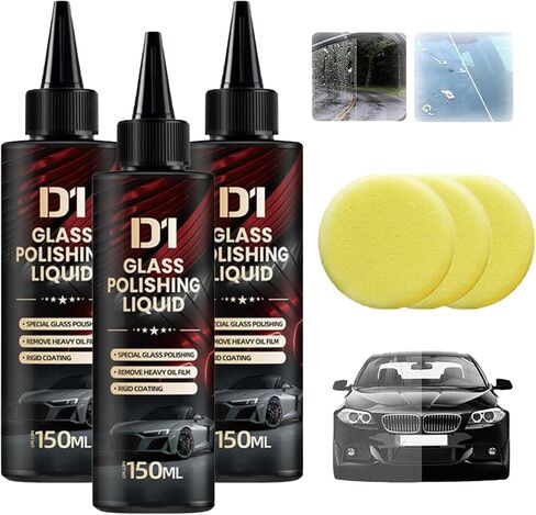 3pcs D1 سائل تلميع الزجاج ، وسائل تصليح زجاجية للسيارة D1 ، مزيل فيلم زيت الزجاج الأمامي ، رذاذ طلاء مسعور مضاد للخدش ، خدوش ، علامات ممسحة وأفلام الزيت مع الإسفنج مع الإسفنج in Saudi Arabia