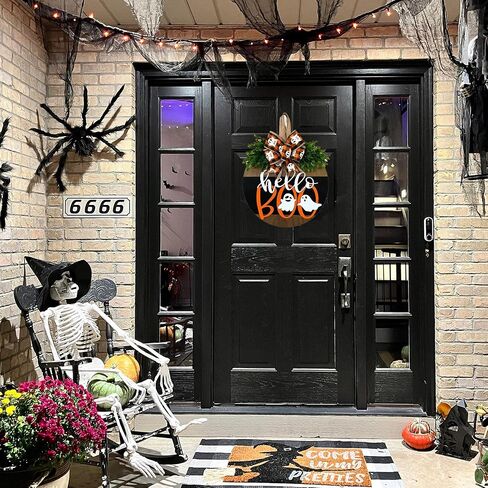 Halloween Ghost Wreath, Wooden Halloween Ghost Door Sign Wreath Decorations for Front Door Hanger in Saudi Arabia