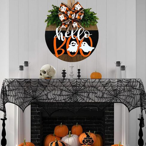 Halloween Ghost Wreath, Wooden Halloween Ghost Door Sign Wreath Decorations for Front Door Hanger in Saudi Arabia