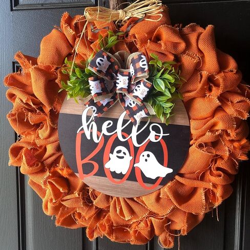 Halloween Ghost Wreath, Wooden Halloween Ghost Door Sign Wreath Decorations for Front Door Hanger in Saudi Arabia