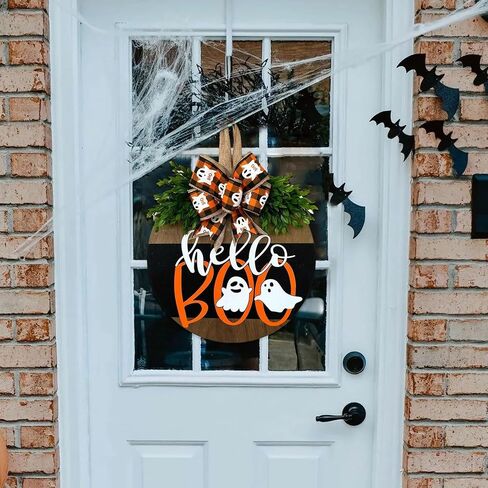 Halloween Ghost Wreath, Wooden Halloween Ghost Door Sign Wreath Decorations for Front Door Hanger in Saudi Arabia