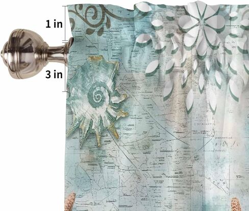 Coastal Sea Turtle Kitchen Curtains Sets for Windows 24 Inch Length, Teal Summer Beach Rod Pocket Window Treatments, Nautical Starfish Tier Curtains and Valances Set for Bedroom/Bathroom in Saudi Arabia