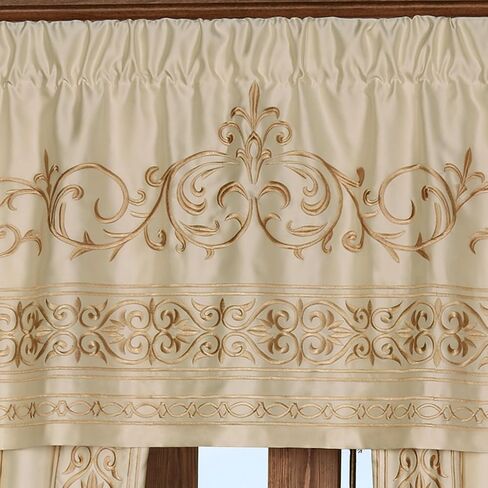 Touch of Class Versailles Luxury Window Treatment | Classic Neutral Pearl | Palace-Inspired French Style Golden Scrollwork Embroidery | Designed Drapery Set: Tailored Valance and 84L Curtain Pair in Saudi Arabia