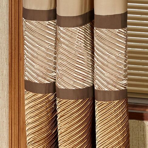 Delta Contemporary Luxury Washable Window Treatment | Sophisticated | Bronze, Champagne Gold, Golden Bronze | Pleated | Silky Polyester Satin | 4 Piece Set: Cornice Valance Set and 96L Curtain Pair in Saudi Arabia