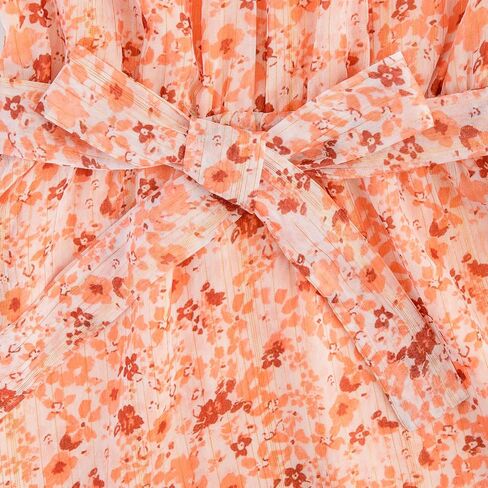 Girls Fall Long Sleeve Dress Floral Ruffle Flower Girl Formal Party Holiday Midi Dresses with Belt 5-14 Years in Kuwait