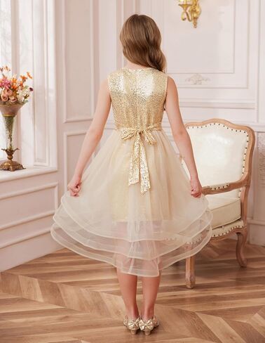 GRACE KARIN Girls Sequin Party Dress Sparkle Formal Birthday Pageant Prom Three-Layer Tulle Midi Dress Size 5-12Y in Saudi Arabia