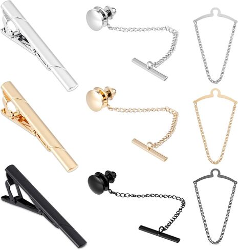 9 Packs Tie Clip Tie Tack Ties Chains for Men, Classic Copper Ties Bars for Business Wedding Wear Suits Neckties Anniversary Formal Meeting, Gold Silver Black in Saudi Arabia