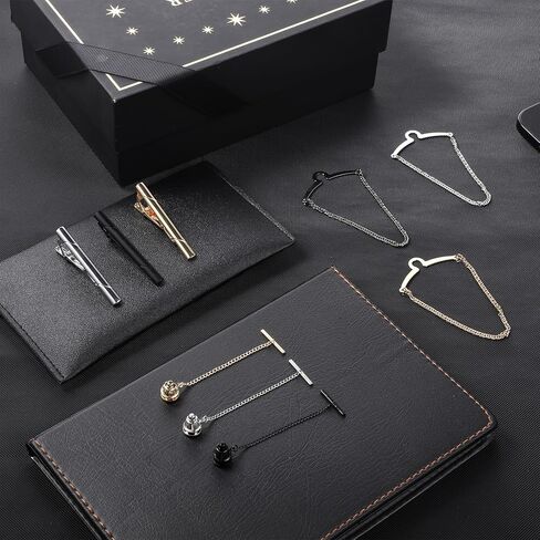 9 Packs Tie Clip Tie Tack Ties Chains for Men, Classic Copper Ties Bars for Business Wedding Wear Suits Neckties Anniversary Formal Meeting, Gold Silver Black in Saudi Arabia