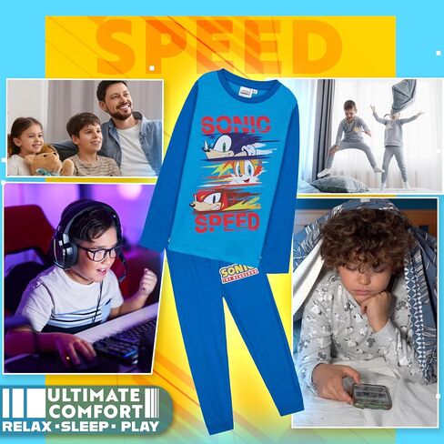Sonic the Hedgehog Pajama مجموعة للأولاد ، صالة ملابس مع سروال طويل الأكمام و PJ ، PJS Sleepwear ، Gamer Gifts for Boys in Saudi Arabia