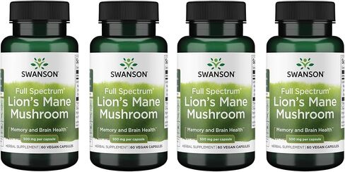 Swanson Lion's Mane Mushroom Capsules - 500 mg Each, 60 Capsules - Herbal Supplement Supporting Cognitive Function in Saudi Arabia