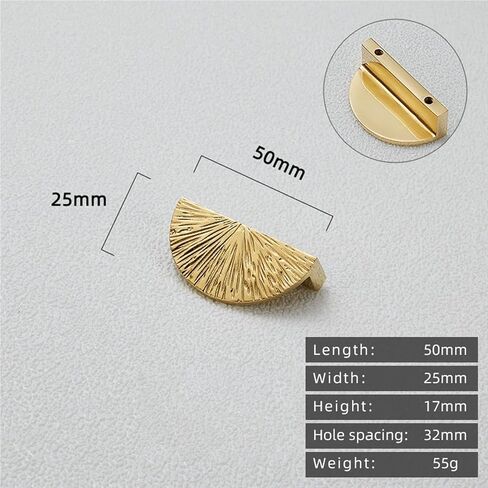 Solid Brass Hammer Pattern Semi-Circular Silver Handle Drawer Gold Pull 1Pcs(CW-50mm-PVD) in Saudi Arabia