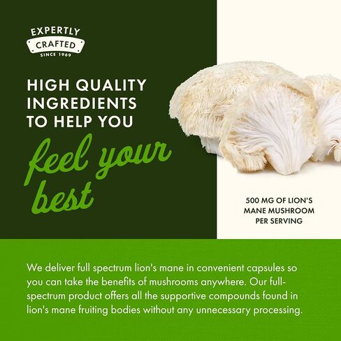 Swanson Lion's Mane Mushroom Capsules - 500 mg Each, 60 Capsules - Herbal Supplement Supporting Cognitive Function in Saudi Arabia