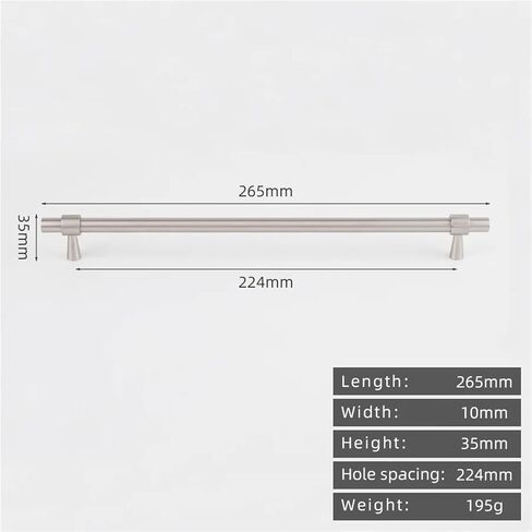 Brushed Nickel T-Bar Kitchen Cabinet Chrome Handle Solid Brass 265mm Long 1Pcs(8873-T-PVD) in Saudi Arabia