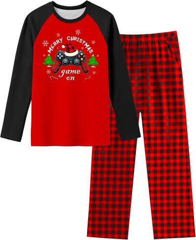 Fiodrimy Boys Pajamas Big Boys Pjs مجموعة طويلة الأكمام والسراويل الممرات 2 قطعة الأولاد صالة ملابس النوم حجم 8-14 in Kuwait